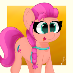 Size: 2000x2000 | Tagged: safe, artist:daftramms, imported from derpibooru, sunny starscout, earth pony, pony, braid, cute, female, g5, happy, mare, open mouth, simple background, solo, sunnybetes