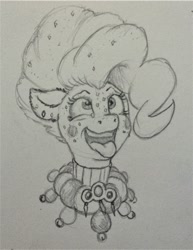 Size: 1754x2276 | Tagged: artist needed, safe, artist:petea#5336, imported from derpibooru, pinkie pie, earth pony, pony, clown, makeup, open mouth, smiling, solo, tongue out, traditional art