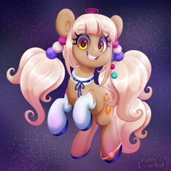 Size: 4000x4000 | Tagged: safe, artist:partylikeanartist, imported from derpibooru, earth pony, pony, clothes, female, hololive, hololive eng, mare, pigtails, ponified, sidebangs, smiling, socks, solo, tsukumo sana, twintails, vtuber