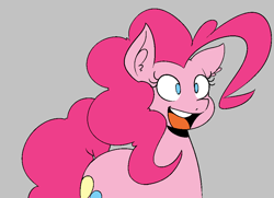 Size: 940x680 | Tagged: safe, artist:reiduran, imported from derpibooru, pinkie pie, earth pony, pony, female, gray background, mare, no pupils, open mouth, open smile, simple background, smiling, solo