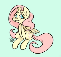 Size: 1024x960 | Tagged: safe, artist:ilcerbiastrello, imported from derpibooru, fluttershy, pegasus, pony, cute, female, green background, looking at you, mare, shyabetes, simple background, sitting, smiling, smiling at you, solo