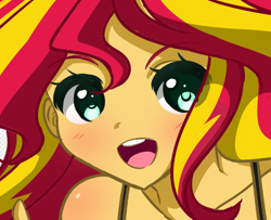 Size: 644x523 | Tagged: safe, artist:kittyrosie, imported from derpibooru, sunset shimmer, human, equestria girls, camisole, collarbone, colored eyebrows, cute, cyan eyes, eye clipping through hair, looking at you, multicolored mane, open mouth, shimmerbetes, solo, wip