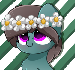 Size: 2800x2600 | Tagged: safe, artist:kittyrosie, imported from derpibooru, oc, oc only, earth pony, pony, blushing, earth pony oc, floral head wreath, flower, flower in hair, looking up, solo
