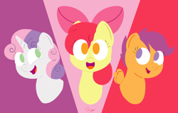Size: 6380x4049 | Tagged: safe, artist:realgero, imported from derpibooru, apple bloom, scootaloo, sweetie belle, earth pony, pegasus, pony, unicorn, cutie mark crusaders, female, redraw, small wings, trio, trio female, wings