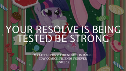 Size: 1280x720 | Tagged: safe, edit, editor:quoterific, idw, imported from derpibooru, twilight sparkle, alicorn, pony, friends forever, spoiler:comic, blowing whistle, candy, cupcake, female, food, lollipop, mare, puffy cheeks, solo, text, that pony sure does love whistles, twilight sparkle (alicorn), whistle, whistle necklace