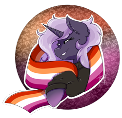 Size: 2312x2244 | Tagged: safe, artist:shamy-crist, imported from derpibooru, oc, pony, unicorn, bust, clothes, female, mare, portrait, pride flag, solo, sweater