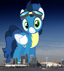 Size: 1722x1920 | Tagged: safe, artist:dashiesparkle, artist:thegiantponyfan, imported from derpibooru, high winds, pegasus, pony, clothes, england, female, giant pegasus, giant pony, giantess, goggles, highrise ponies, irl, london, macro, mare, mega giant, photo, ponies in real life, uniform, united kingdom, wonderbolts uniform