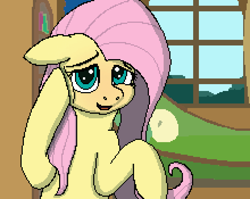 Size: 880x700 | Tagged: safe, artist:realdash, imported from derpibooru, fluttershy, pegasus, pony, blushing, couch, cute, ears back, eyebrows, female, fluttershy's cottage (interior), hoof on cheek, looking at you, mane, mare, open mouth, raised hoof, shyabetes, smiling, smiling at you, solo
