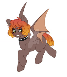 Size: 1280x1466 | Tagged: safe, artist:kusacakusaet, imported from derpibooru, oc, oc only, bat pony, pony, bat pony oc, bat wings, blushing, choker, deviantart watermark, grin, obtrusive watermark, simple background, smiling, solo, spiked choker, watermark, white background, wings