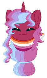 Size: 1225x2027 | Tagged: safe, artist:purplegrim40, imported from derpibooru, oc, oc only, pony, unicorn, commission, cute, eyelashes, female, horn, lesbian pride flag, mare, pride, pride flag, simple background, smiling, solo, transparent background, unicorn oc, ych result