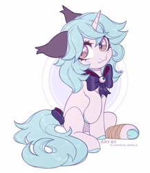 Size: 3300x3800 | Tagged: safe, artist:avroras_world, imported from derpibooru, oc, oc only, pony, unicorn, bow, sitting, solo