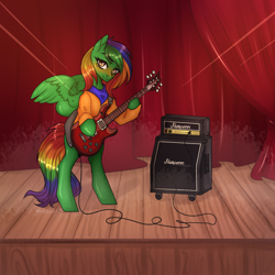 Size: 3400x3400 | Tagged: safe, artist:maslo<3, imported from derpibooru, oc, oc only, pegasus, pony, amp, amplifier, commission, electric guitar, guitar, guitar amp, guitar cabinet, musical instrument, your character here