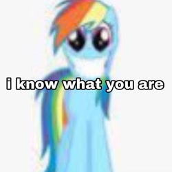 Size: 899x899 | Tagged: safe, editor:themlpmemesupplier, imported from derpibooru, rainbow dash, pegasus, big grin, caption, grin, image macro, low quality, shitposting, smiling, solo, text