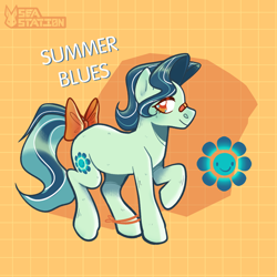 Size: 2000x2000 | Tagged: safe, artist:seasemissary, imported from derpibooru, oc, oc:summer blues, pony, bow, magical lesbian spawn, male, offspring, parent:coco pommel, parent:lyra heartstrings, solo, stallion, tail, tail bow