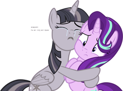 Size: 4096x3042 | Tagged: safe, artist:famousmari5, artist:wardex101, edit, imported from derpibooru, starlight glimmer, twilight sparkle, alicorn, pony, unicorn, a royal problem, crying, cute, discorded, discorded twilight, duo, duo female, female, glimmerbetes, hug, sad, simple background, transparent background, twiabetes, twilight sparkle (alicorn), twilight tragedy, vector