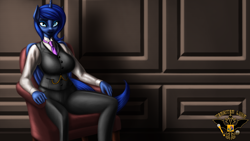 Size: 7680x4320 | Tagged: safe, artist:tsaritsaluna, imported from derpibooru, princess luna, alicorn, anthro, chair, female, looking at you, necktie, sitting, solo