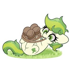 Size: 2000x2000 | Tagged: safe, artist:goyini01, imported from derpibooru, oc, oc only, oc:karakusa, earth pony, pony, bondage, boots, female, filly, foal, grass, hogtied, rope, shoes, simple background, solo, tied up, white background