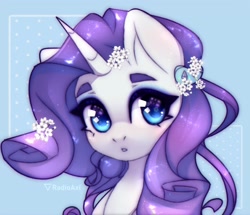 Size: 3223x2775 | Tagged: safe, artist:radioaxi, imported from derpibooru, rarity, pony, unicorn, cute, flower, flower in hair, looking at you