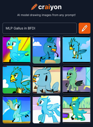 Size: 1162x1588 | Tagged: safe, imported from derpibooru, gallus, griffon, pony, ai content, ai generated, battle for dream island, cloud, generator:craiyon, ponified