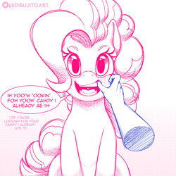 Size: 3500x3500 | Tagged: safe, artist:dibujito, imported from derpibooru, pinkie pie, earth pony, human, pony, disembodied hand, finger in mouth, hand