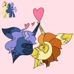 Size: 2048x2048 | Tagged: safe, artist:enperry88, imported from derpibooru, golden crust, pony, unicorn, boop, coat markings, cute, duo, duo male, friendship student, gay, goldensnack, happy, heart, i ship it, looking at each other, looking at someone, love, male, midnight snack (g4), multicolored hair, noseboop, nuzzling, pinto, shipping, smiling, smiling at each other, stallion, stallion on stallion