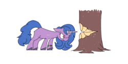 Size: 900x450 | Tagged: safe, artist:gor1ck, imported from derpibooru, izzy moonbow, pony, unicorn, animated, behaving like a bird, g5, gif, izzy impaling things, majestic as fuck, simple background, solo, tree, white background