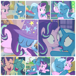 Size: 1280x1280 | Tagged: safe, artist:carnivalwoods3, imported from derpibooru, starlight glimmer, trixie, collage, female, lesbian, shipping, startrix