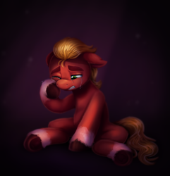 Size: 3040x3155 | Tagged: safe, artist:malarkey, imported from derpibooru, sprout cloverleaf, earth pony, pony, coat markings, crying, g5, male, sad sprout, socks (coat markings), solo, stallion