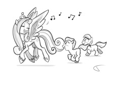 Size: 1200x847 | Tagged: source needed, safe, artist:lummh, imported from derpibooru, princess cadance, oc, alicorn, earth pony, pony, crown, female, foal, folded wings, hoof shoes, jewelry, mare, regalia, singing, tiara, wings