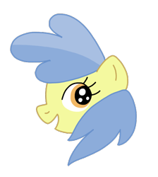 Size: 544x606 | Tagged: safe, artist:funnyclowns64, imported from derpibooru, apple flora, earth pony, pony, apple family member, art, blue hair, blue mane, colored, cute, eyelashes, female, filly, florabetes, foal, g4, head, open mouth, open smile, orange eyes, simple background, smiling, solo, transparent background