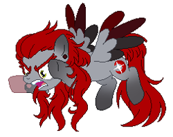 Size: 254x202 | Tagged: safe, artist:kannakiller, imported from derpibooru, oc, oc only, oc:nimea rednight, pegasus, pony, angry, base used, digital art, ear piercing, earring, female, flying, green eyes, jewelry, mare, piercing, pixel art, scary face, simple background, solo, white background, wings