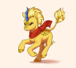 Size: 3600x3200 | Tagged: safe, artist:aquaticvibes, imported from derpibooru, oc, oc only, oc:gold rush, kirin, clothes, cracked horn, determined, galloping, horn, running, scarf, solo