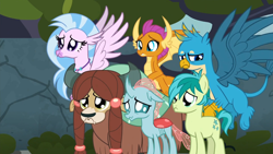 Size: 1920x1080 | Tagged: safe, imported from derpibooru, screencap, gallus, ocellus, sandbar, silverstream, smolder, yona, changedling, changeling, classical hippogriff, dragon, earth pony, griffon, hippogriff, pony, yak, school daze, season 8, spoiler:s08, 1080p, colt, cute, daaaaaaaaaaaw, diaocelles, diastreamies, dilated pupils, dragoness, female, floppy ears, flying, foal, frown, gallabetes, hnnng, male, puppy dog eyes, sad, sadorable, sandabetes, smolderbetes, spread wings, student six, wavy mouth, weapons-grade cute, wings, yonadorable
