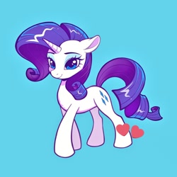 Size: 1024x1024 | Tagged: safe, artist:paipaishuaige, imported from derpibooru, rarity, pony, unicorn, blue background, female, heart, horn, looking at you, mare, simple background, smiling, solo