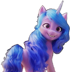 Size: 366x378 | Tagged: safe, edit, edited screencap, imported from derpibooru, screencap, izzy moonbow, pony, unicorn, 3d, background removed, female, g5, grin, looking at you, mare, my little pony: a new generation, png, simple background, smiling, smiling at you, solo, transparent background