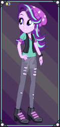 Size: 1280x2679 | Tagged: safe, artist:sansdrew250, imported from derpibooru, starlight glimmer, human, equestria girls, beanie, clothes, deviantart watermark, female, hand on hip, hat, obtrusive watermark, pants, pixel art, ripped pants, solo, torn clothes, watermark