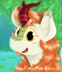 Size: 1800x2100 | Tagged: safe, artist:sinrar, imported from derpibooru, autumn blaze, kirin, bust, female, lineless, mare, portrait, sidemouth, smiling, solo