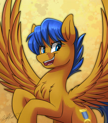 Size: 2800x3200 | Tagged: safe, artist:kaylerustone, imported from derpibooru, oc, oc only, oc:crushingvictory, pegasus, pony, chest fluff, pegasus oc, rearing, simple background, smiling, solo, spread wings, wings