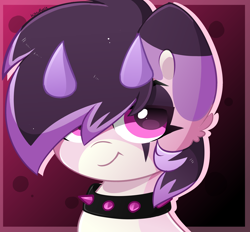 Size: 2800x2600 | Tagged: safe, artist:kittyrosie, imported from derpibooru, oc, oc only, pony, choker, commission, cute, emo, hair over one eye, horn, horns, ocbetes, solo, spiked choker