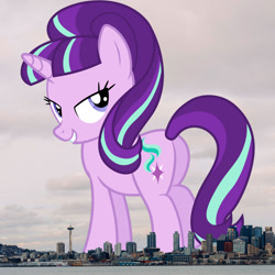 Size: 1000x1000 | Tagged: safe, artist:90sigma, artist:thegiantponyfan, imported from derpibooru, starlight glimmer, pony, unicorn, butt, female, giant pony, giant starlight glimmer, giant unicorn, giantess, glimmer glutes, highrise ponies, irl, macro, mare, mega giant, photo, plot, ponies in real life, s5 starlight, seattle, space needle, washington