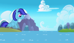 Size: 1856x1080 | Tagged: safe, artist:nightietime, artist:shelikof launch, imported from derpibooru, oc, oc only, oc:marina (efnw), oc:sierra nightingale, orca, orca pony, original species, pegasus, pony, animated, boop, cute, everfree northwest, giant pony, macro, mountain, noseboop, ocean, pegasus oc, seattle, size difference, tongue out, water, webm