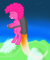 Size: 836x1000 | Tagged: safe, artist:th3torx, imported from derpibooru, pinkie pie, earth pony, eyes closed, flying, jetpack, missing cutie mark