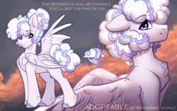 Size: 3500x2200 | Tagged: safe, artist:avroras_world, imported from derpibooru, oc, oc only, pegasus, pony, adoptable, auction, chest fluff, cloud, fluffy, high res, looking at you, male, reference sheet, short hair, smiling, solo, stallion, wings