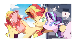 Size: 1884x1075 | Tagged: safe, artist:fan_silversol, imported from derpibooru, starlight glimmer, sunset shimmer, pony, unicorn, equestria girls, duo, magic, outdoors, scroll, stars, telekinesis