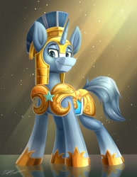 Size: 2700x3500 | Tagged: safe, artist:kaylerustone, imported from derpibooru, oc, oc only, pony, unicorn, armor, commission, looking at you, male, royal guard, simple background, stallion