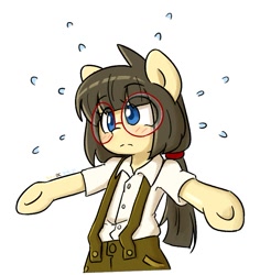 Size: 715x757 | Tagged: safe, artist:spheedc, imported from derpibooru, oc, oc only, oc:sphee, earth pony, pony, bipedal, button-up shirt, clothes, dress shirt, earth pony oc, female, glasses, mare, pants, shirt, simple background, solo, suspenders, white background