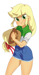 Size: 850x1622 | Tagged: safe, artist:zzugguri, imported from derpibooru, applejack, human, equestria girls, hat, looking at you, png, smiling, smiling at you