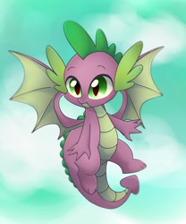 Size: 1268x1524 | Tagged: safe, artist:namaenonaipony, imported from derpibooru, spike, dragon, cloud, flying, male, sky, solo, spread wings, winged spike, wings