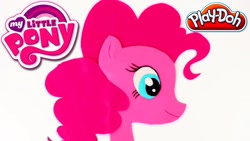 Size: 686x386 | Tagged: safe, artist:play-doh world, imported from derpibooru, pinkie pie, earth pony, pony, art, bust, cute, diapinkes, female, g4, head, logo, mare, my little pony logo, play-doh, portrait, simple background, smiling, white background, youtube link, youtube thumbnail