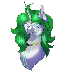 Size: 2000x2000 | Tagged: safe, artist:digitaldrawingmachine, imported from derpibooru, oc, oc:unity, pony, robot, robot pony, unicorn, commission, glowing, glowing eyes, glowing horn, horn, icon, metal, simple background, solo, transparent background